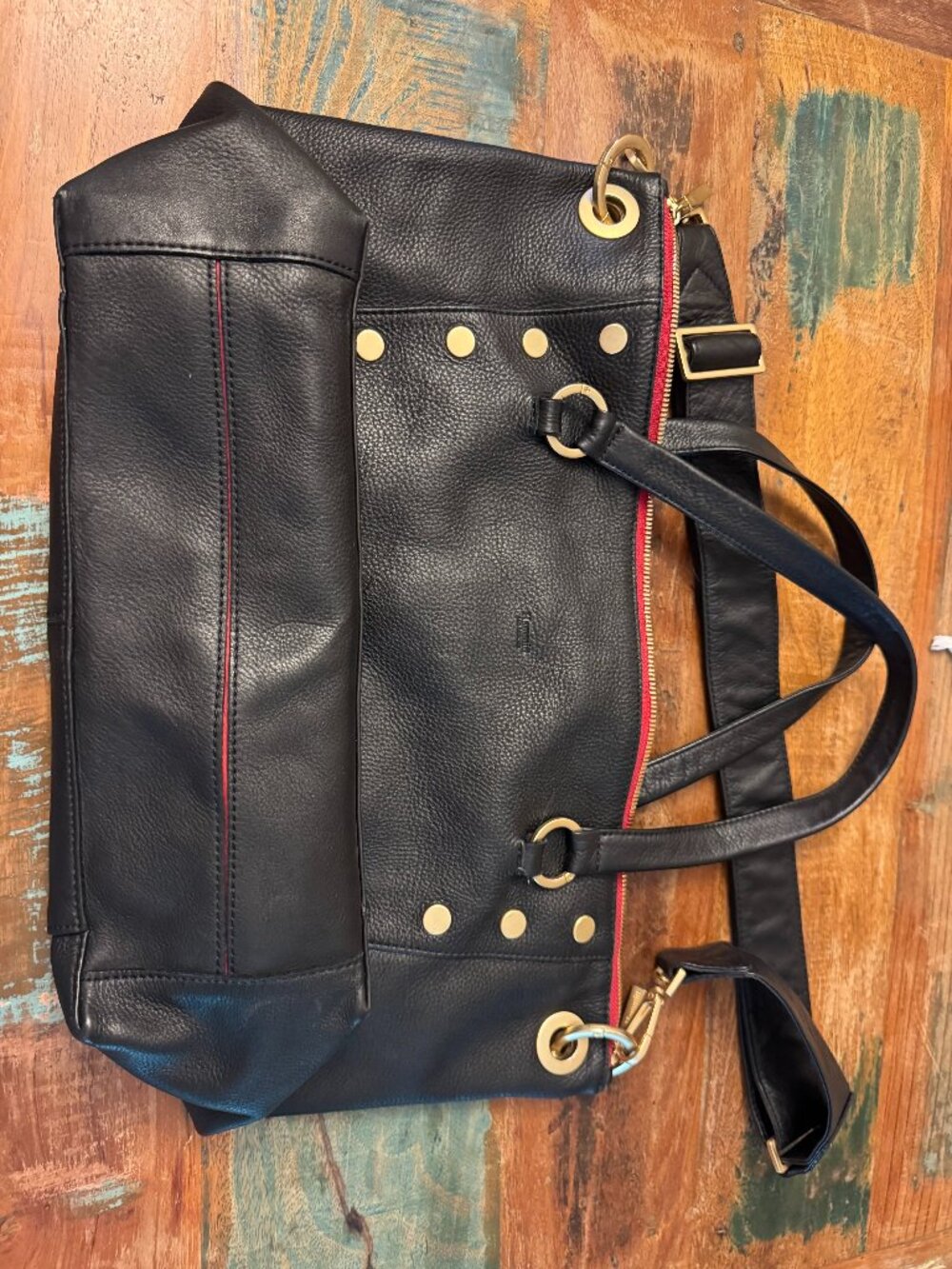 Hammitt Daniel Large Black Pebbled Leather Satchel Crossbody Brushed Gold - Picture 2 of 16